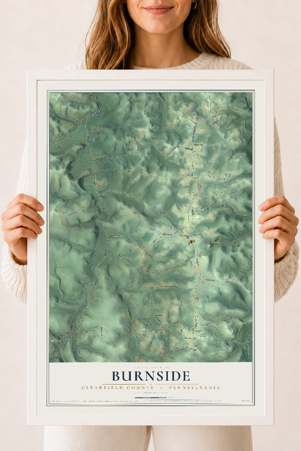 Map of Burnside, Clearfield County, Pennsylvania, 18 x 24 inch print in a white wood frame