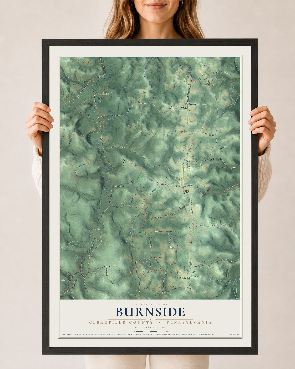 Map of Burnside, Clearfield County, Pennsylvania, 24 x 36 inch print in a black wood frame