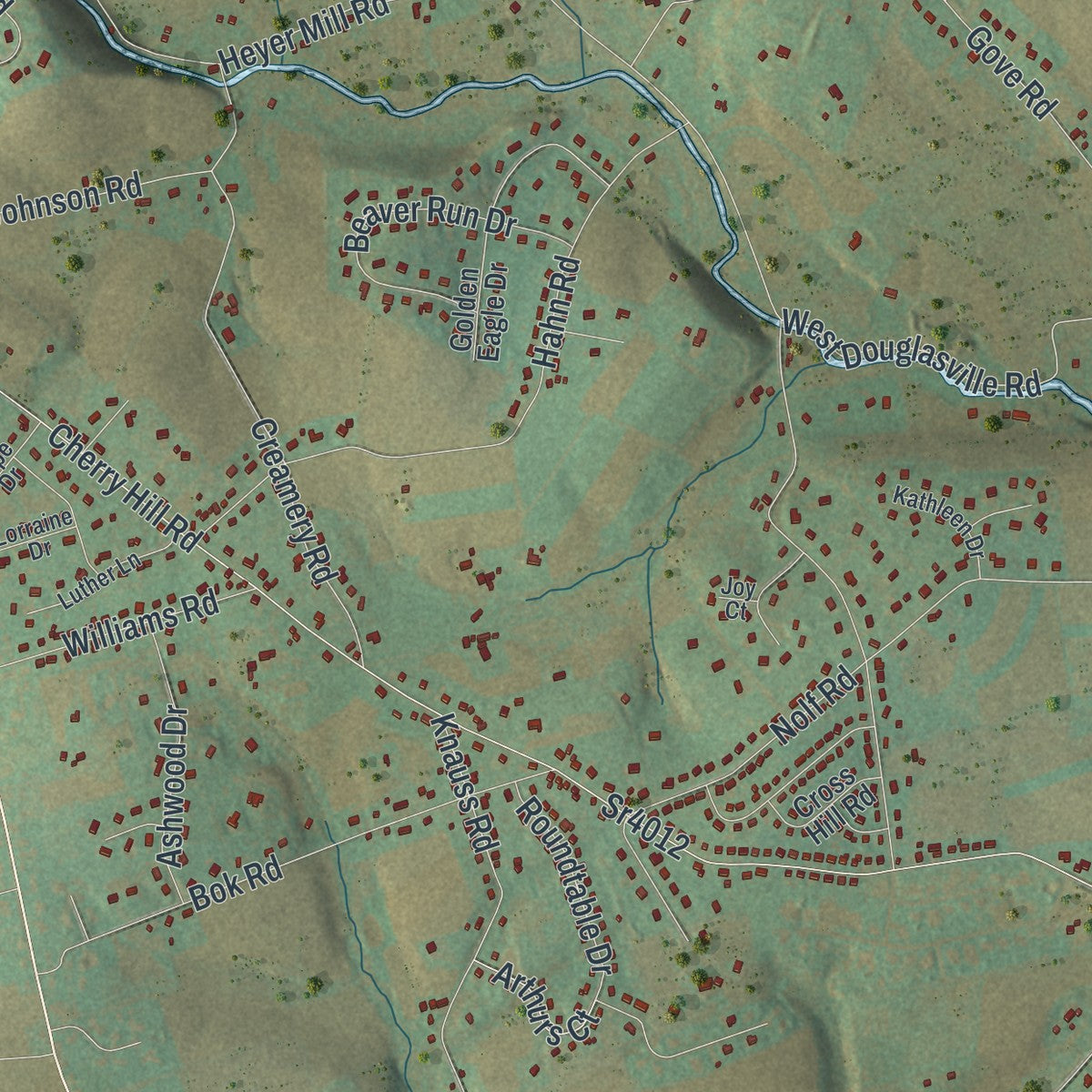 Second close-up of the map of Bushkill, Pennsylvania print showing more streets and buildings