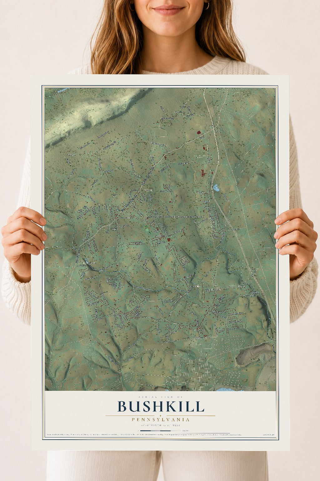 Map of Bushkill, Pennsylvania, 18 x 24 inch unframed archival matte print