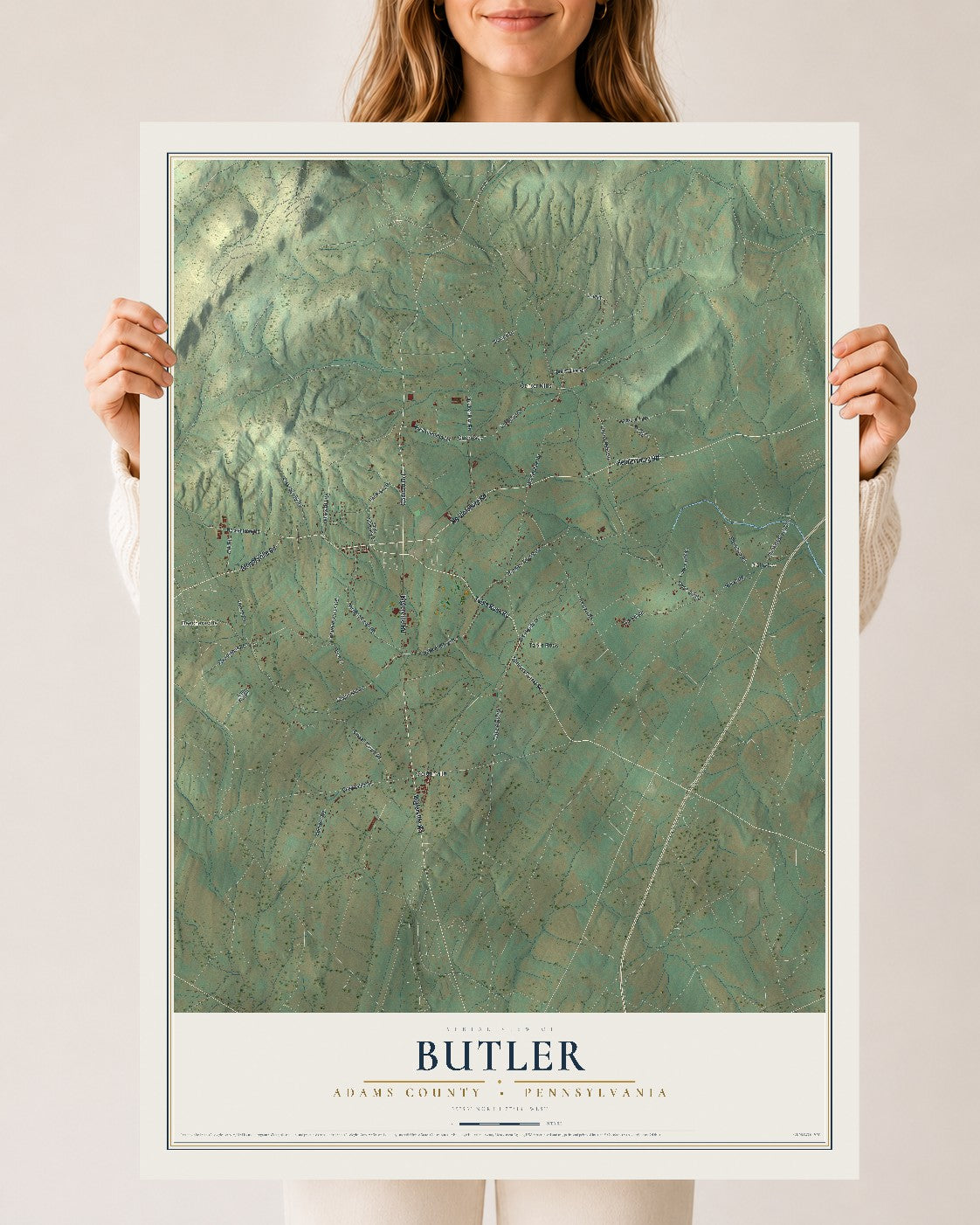 Map of Butler, Adams County, Pennsylvania, 24 x 36 inch unframed archival matte print