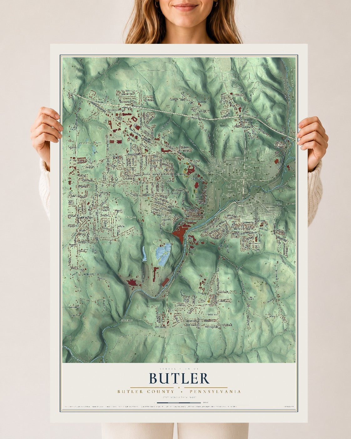 Map of Butler, Butler County, Pennsylvania, 24 x 36 inch unframed archival matte print