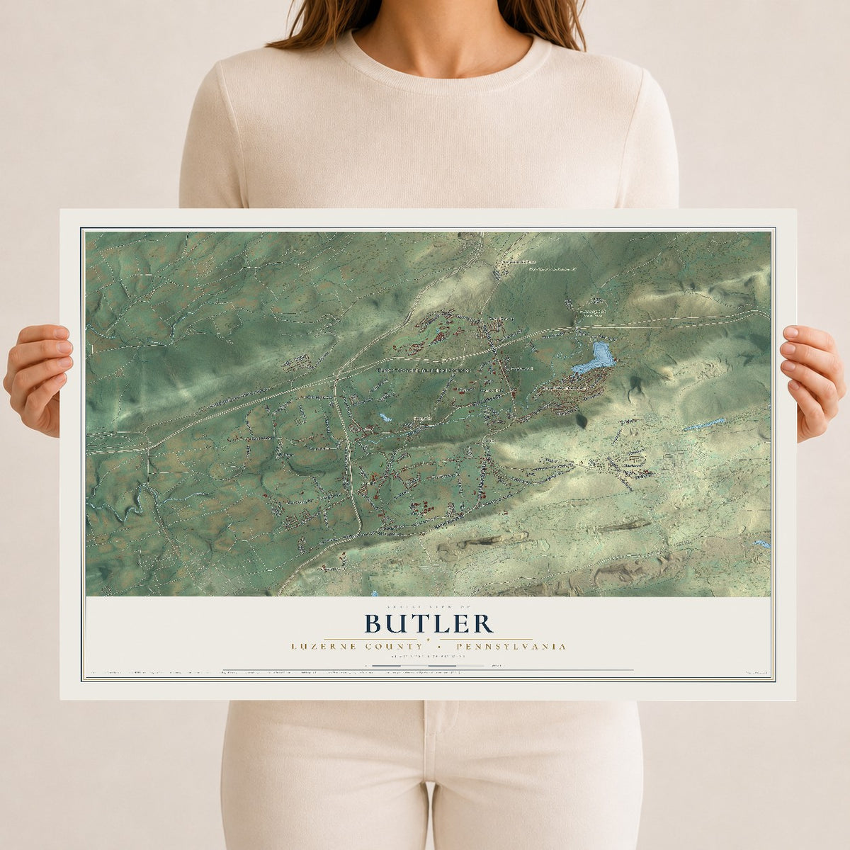 Map of Butler, Luzerne County, Pennsylvania, 12 x 18 inch unframed archival matte print