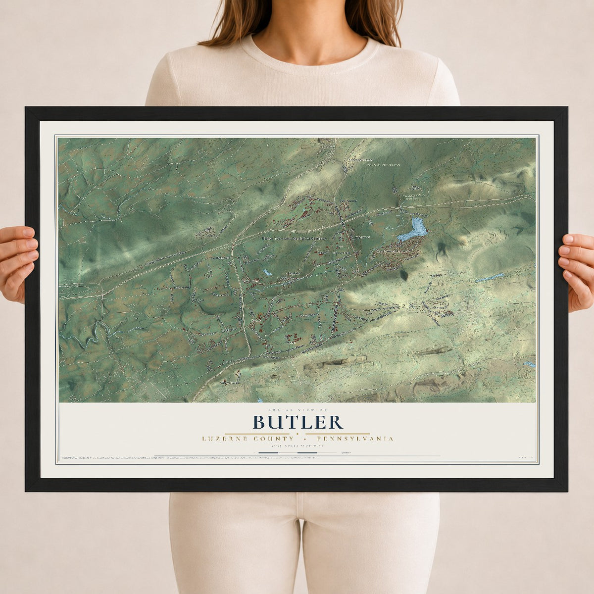 Map of Butler, Luzerne County, Pennsylvania, 18 x 24 inch print in a black wood frame