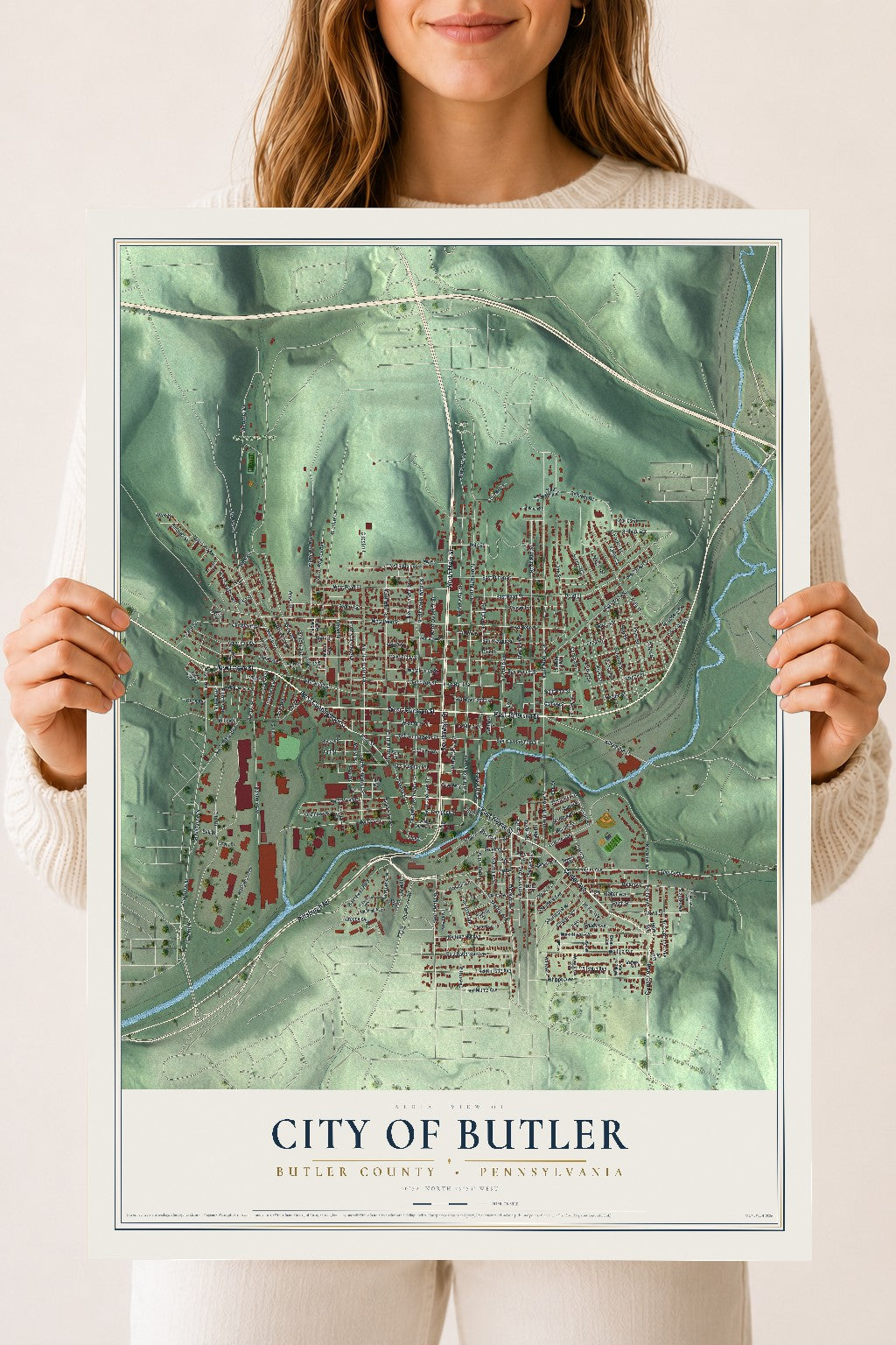 Map of the City of Butler, Butler County, Pennsylvania, 18 x 24 inch unframed archival matte print