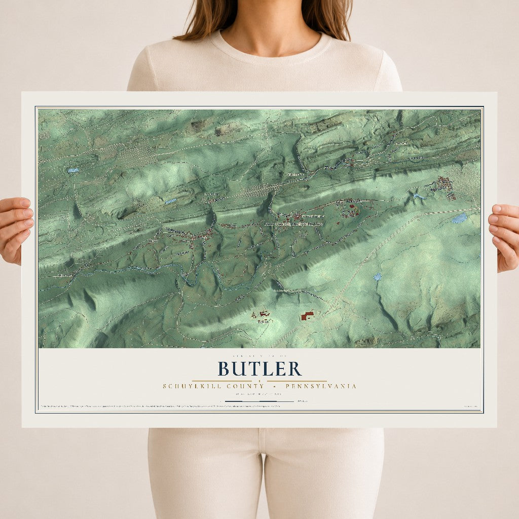 Map of Butler, Schuylkill County, Pennsylvania, 18 x 24 inch unframed archival matte print