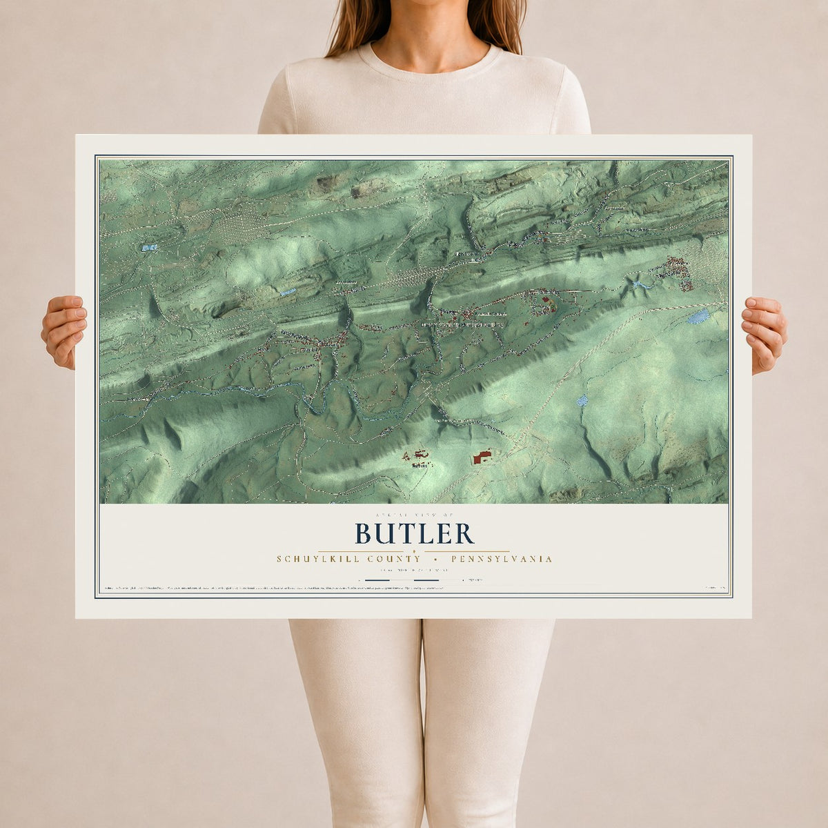 Map of Butler, Schuylkill County, Pennsylvania, 24 x 36 inch unframed archival matte print