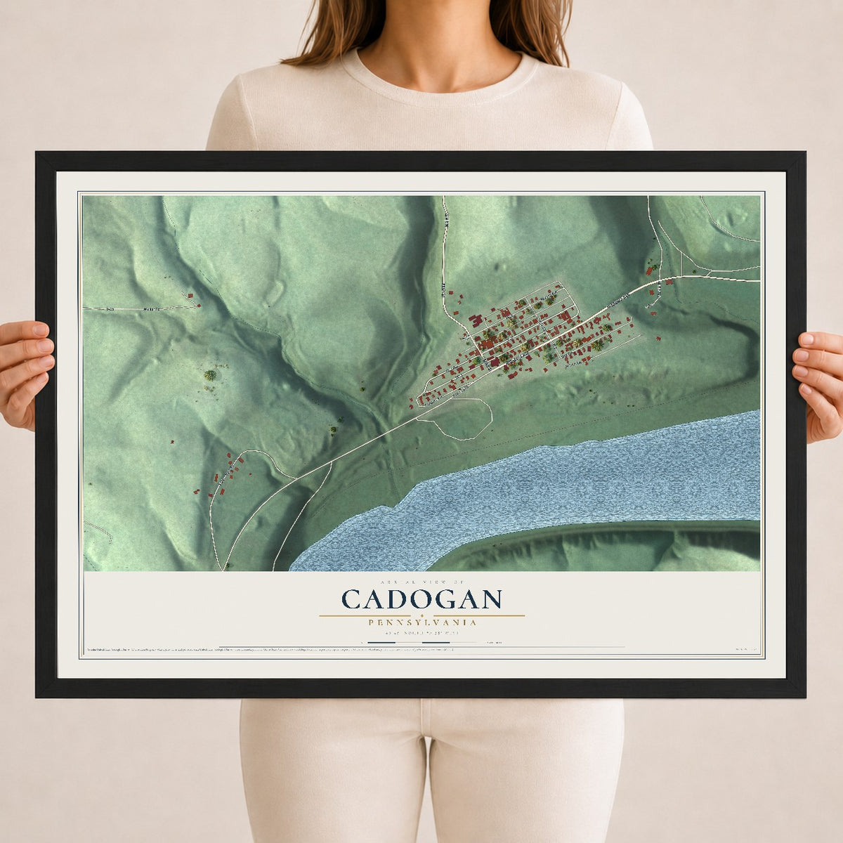 Map of Cadogan, Pennsylvania, 18 x 24 inch print in a black wood frame