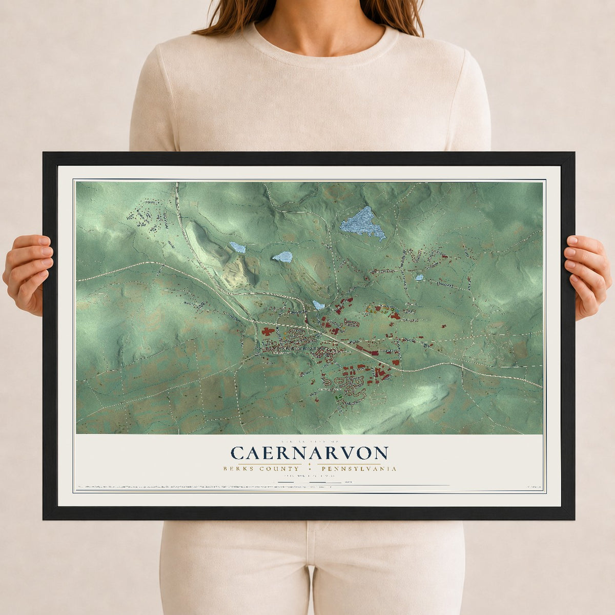 Map of Caernarvon, Berks County, Pennsylvania, 12 x 18 inch print in a black wood frame