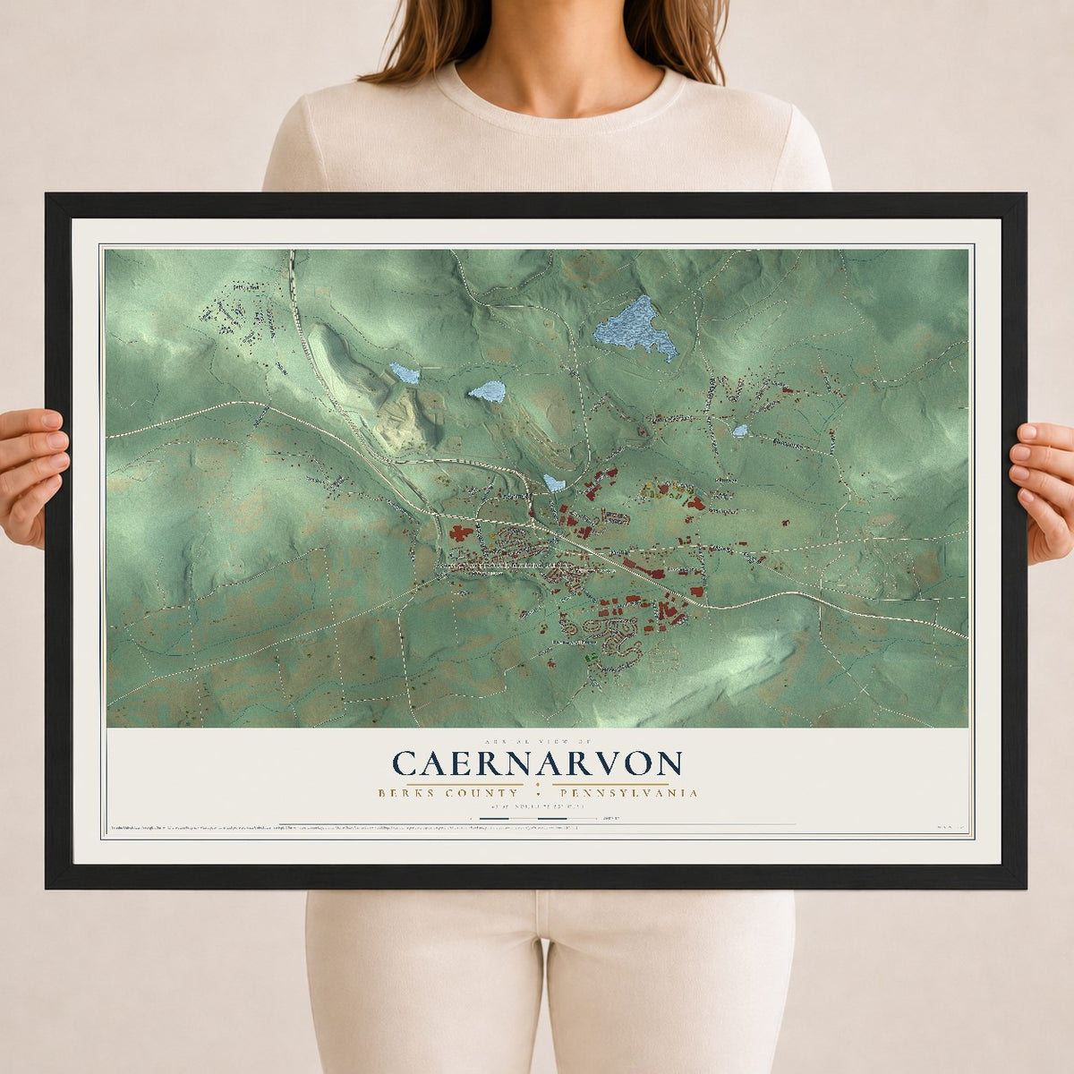 Map of Caernarvon, Berks County, Pennsylvania, 18 x 24 inch print in a black wood frame