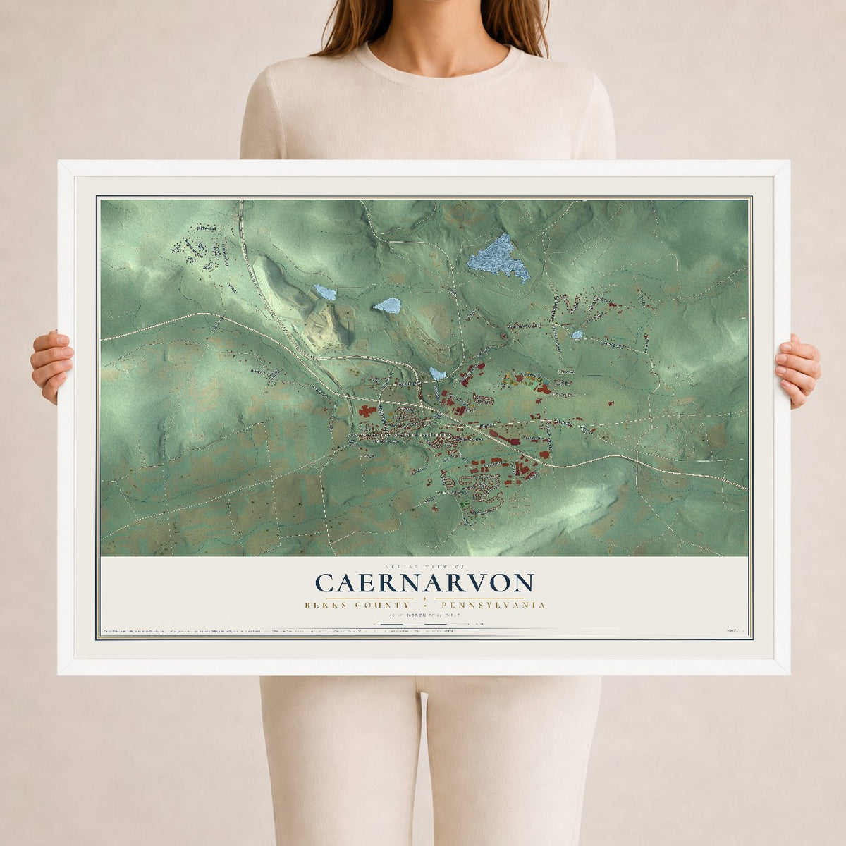 Map of Caernarvon, Berks County, Pennsylvania, 24 x 36 inch print in a white wood frame