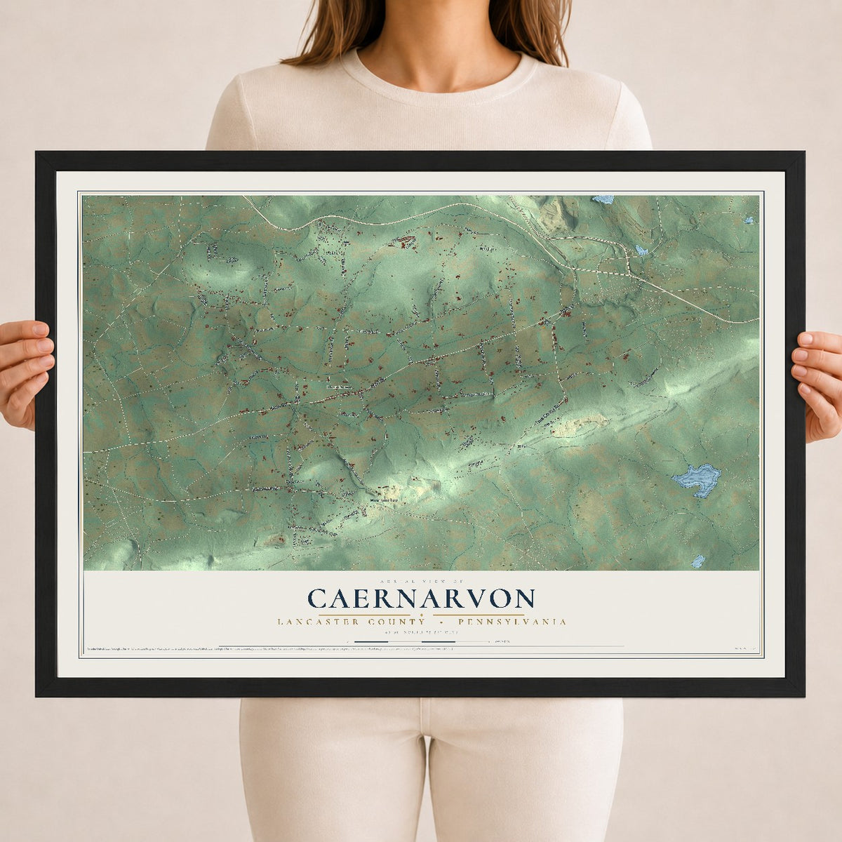 Map of Caernarvon, Lancaster County, Pennsylvania, 18 x 24 inch print in a black wood frame