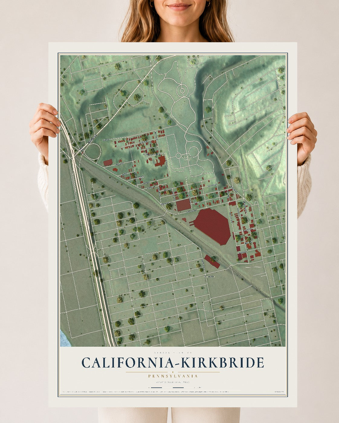 Map of California-Kirkbride, Pennsylvania, 24 x 36 inch unframed archival matte print
