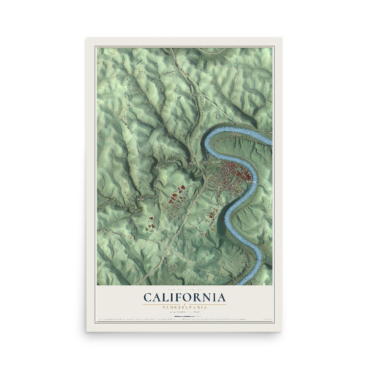 Map of California, Pennsylvania, 12 x 18 inch unframed archival matte print
