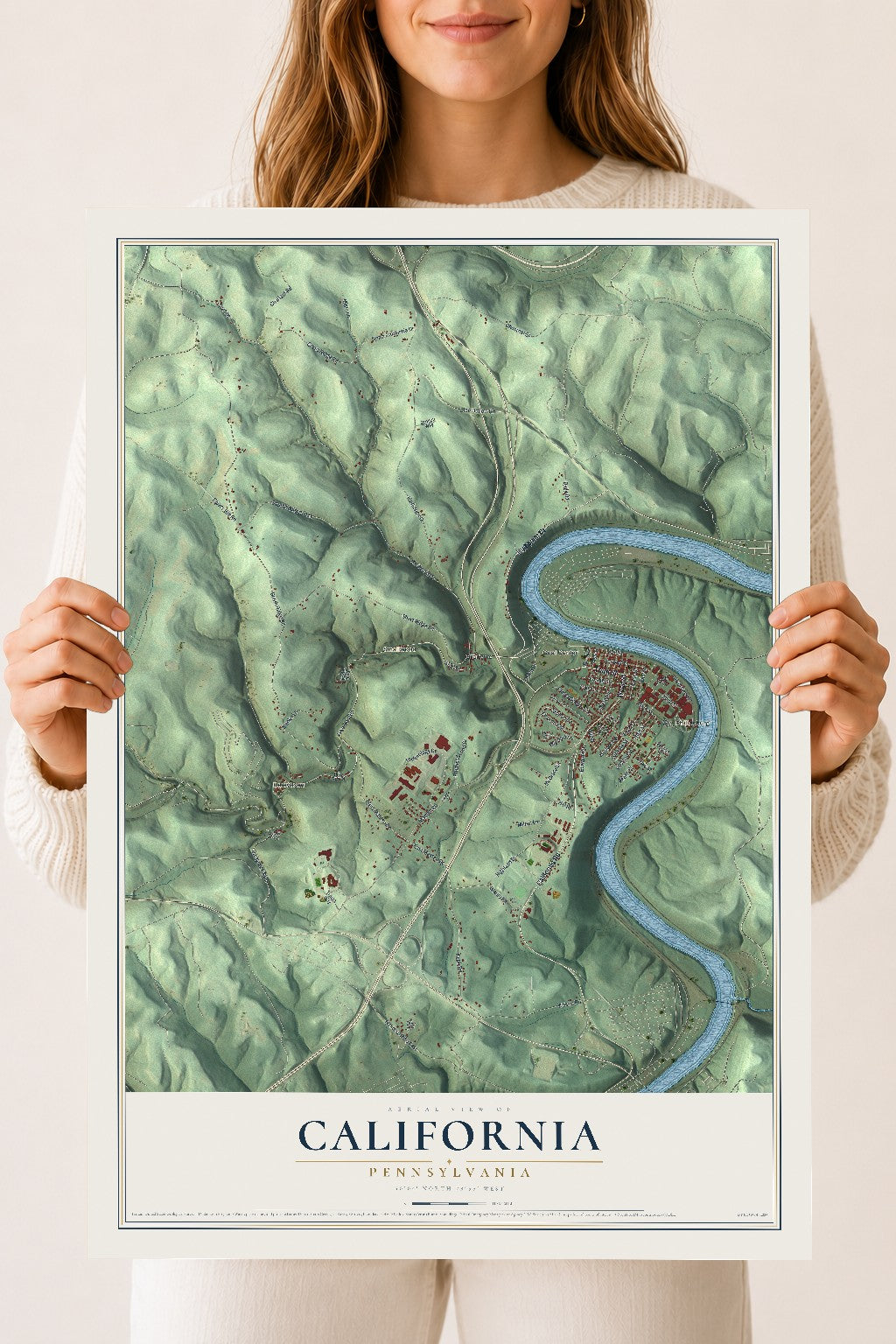 Map of California, Pennsylvania, 18 x 24 inch unframed archival matte print