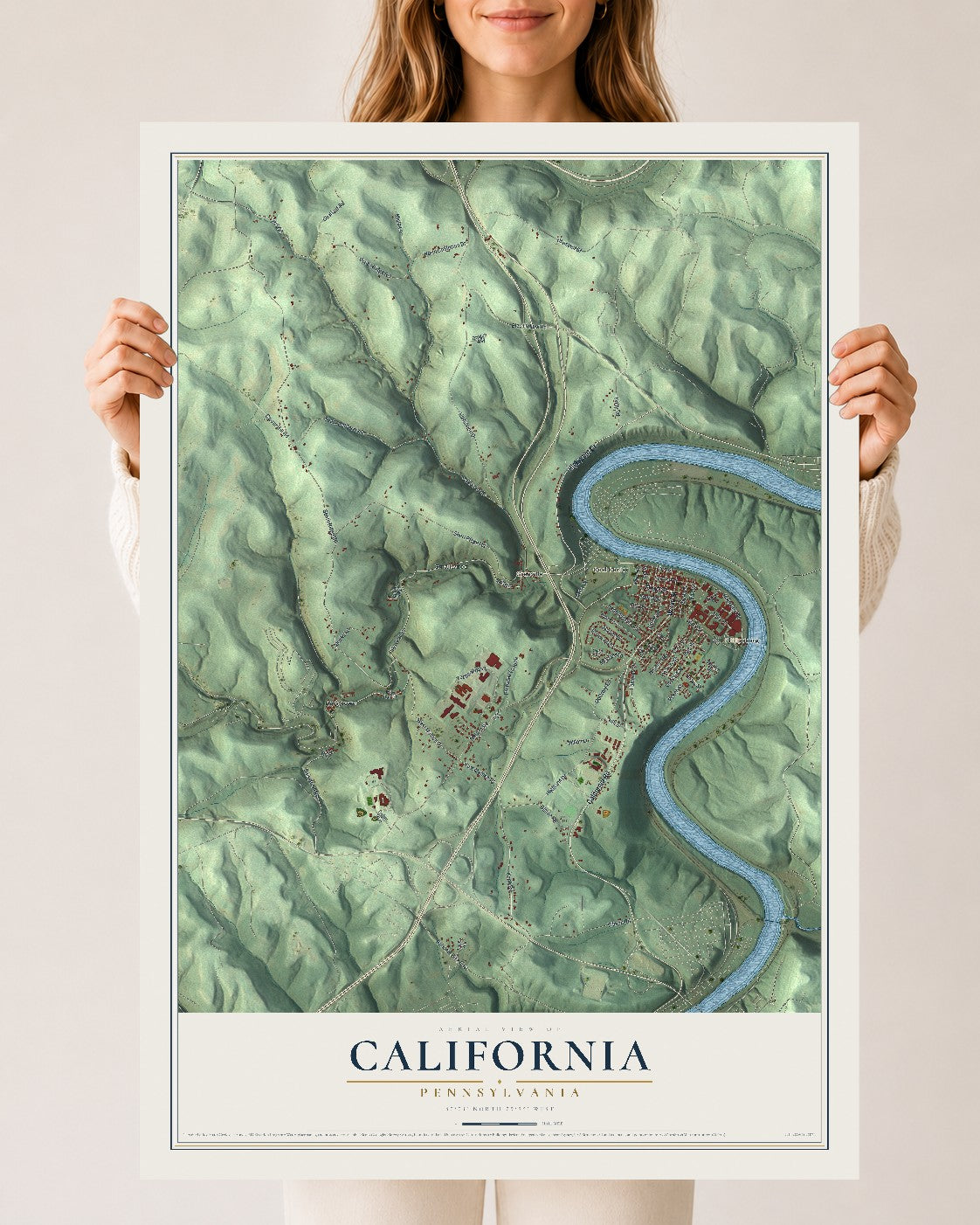 Map of California, Pennsylvania, 24 x 36 inch unframed archival matte print