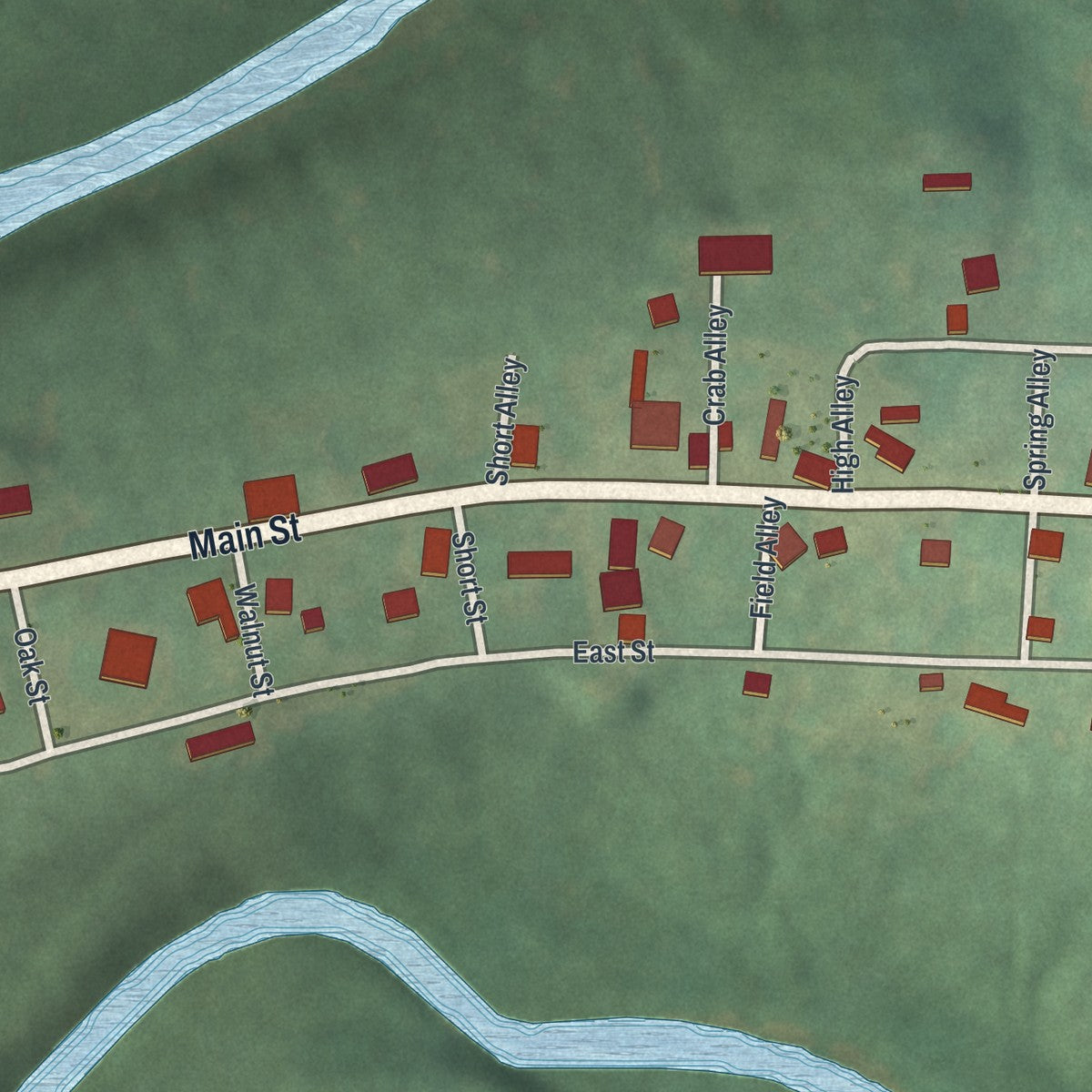 Second close-up of the map of Callensburg, Pennsylvania print showing more streets and buildings