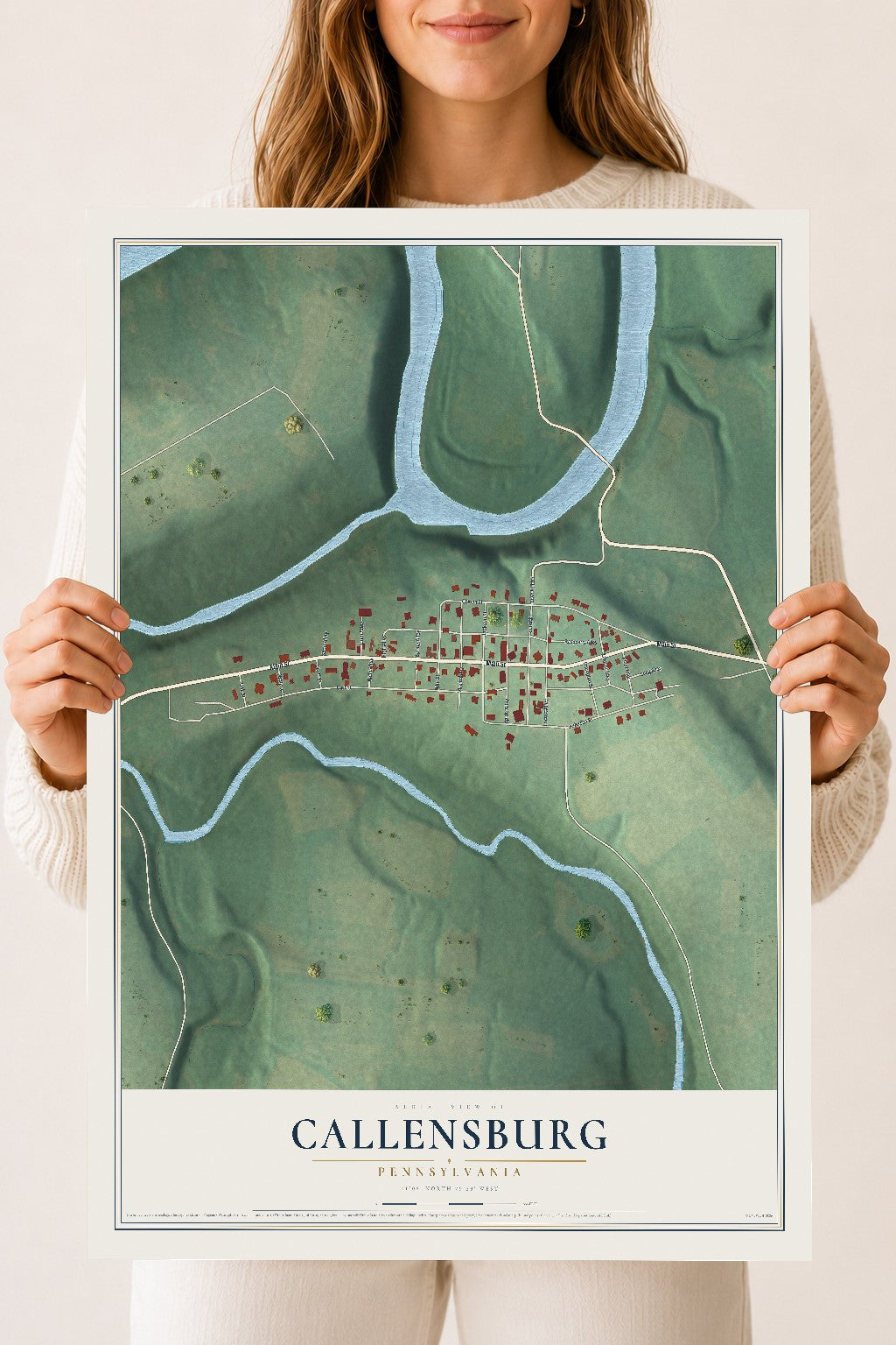 Map of Callensburg, Pennsylvania, 18 x 24 inch unframed archival matte print