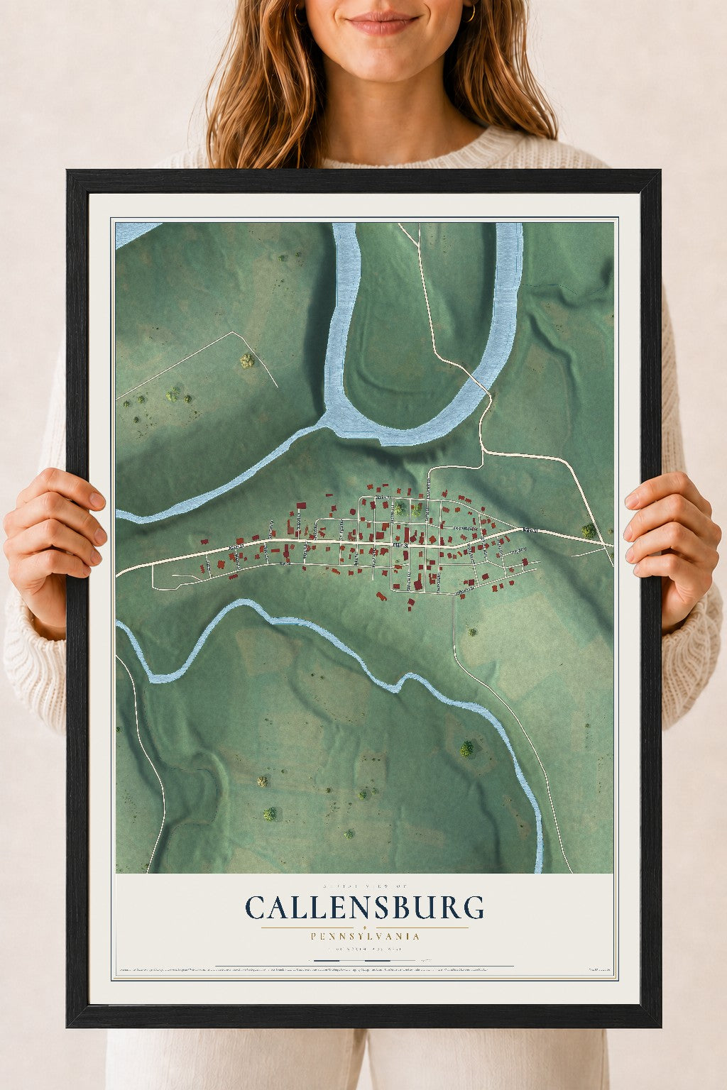 Map of Callensburg, Pennsylvania, 18 x 24 inch print in a black wood frame