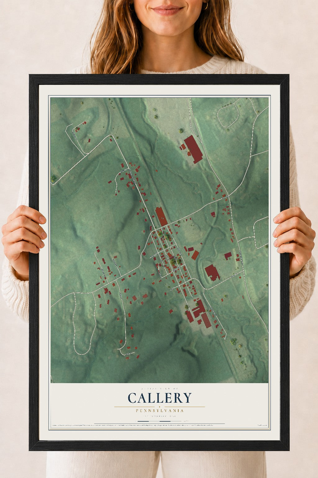 Map of Callery, Pennsylvania, 18 x 24 inch print in a black wood frame