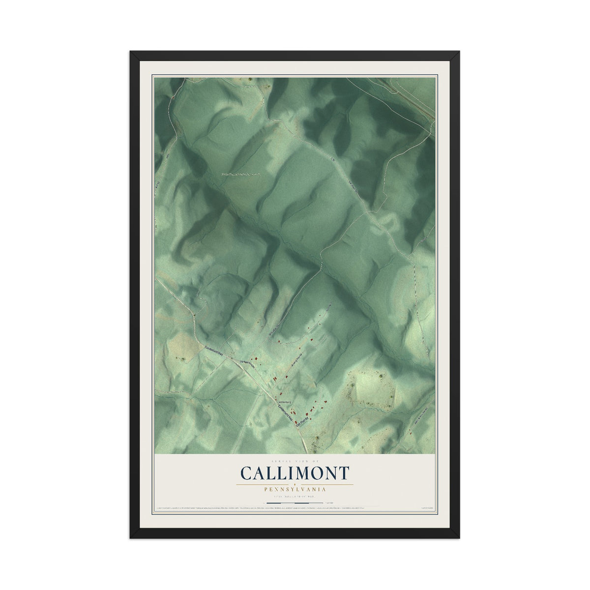 Map of Callimont, Pennsylvania, 12 x 18 inch print in a black wood frame