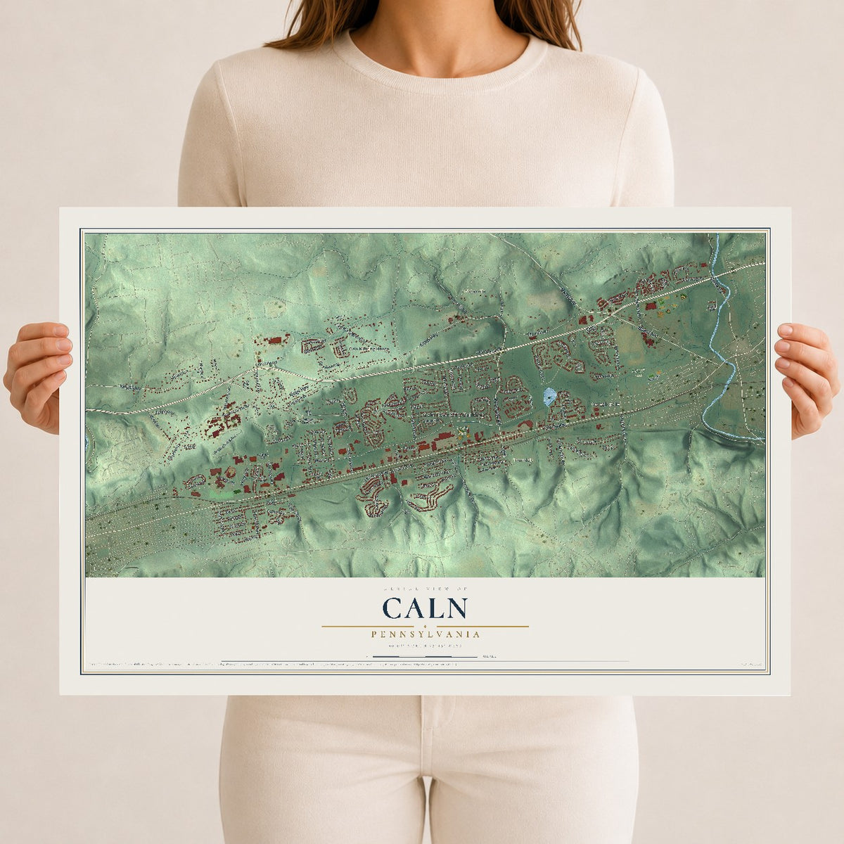 Map of Caln, Pennsylvania, 12 x 18 inch unframed archival matte print