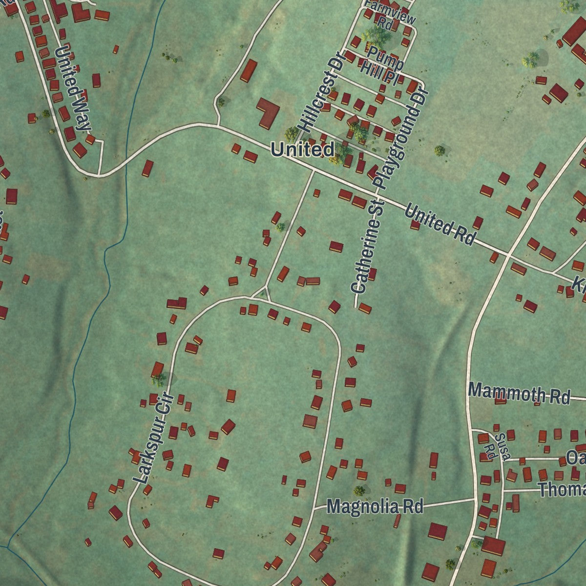 Close-up of the map of Calumet, Pennsylvania print showing street and building detail