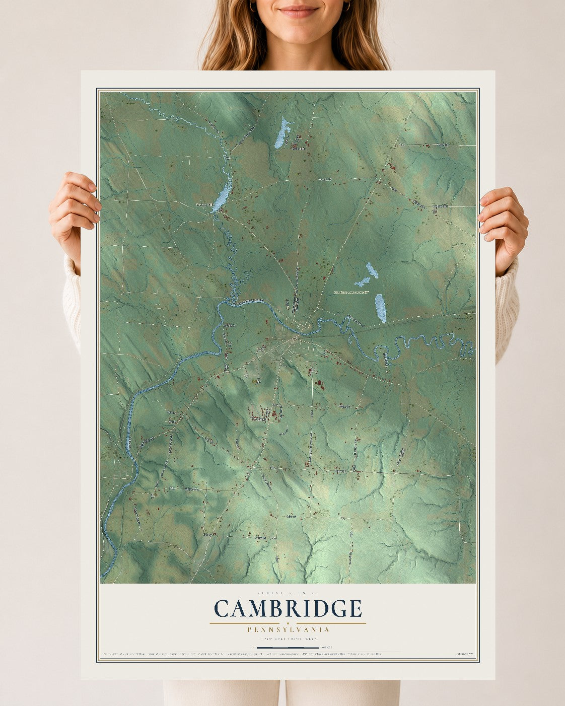 Map of Cambridge, Pennsylvania, 24 x 36 inch unframed archival matte print