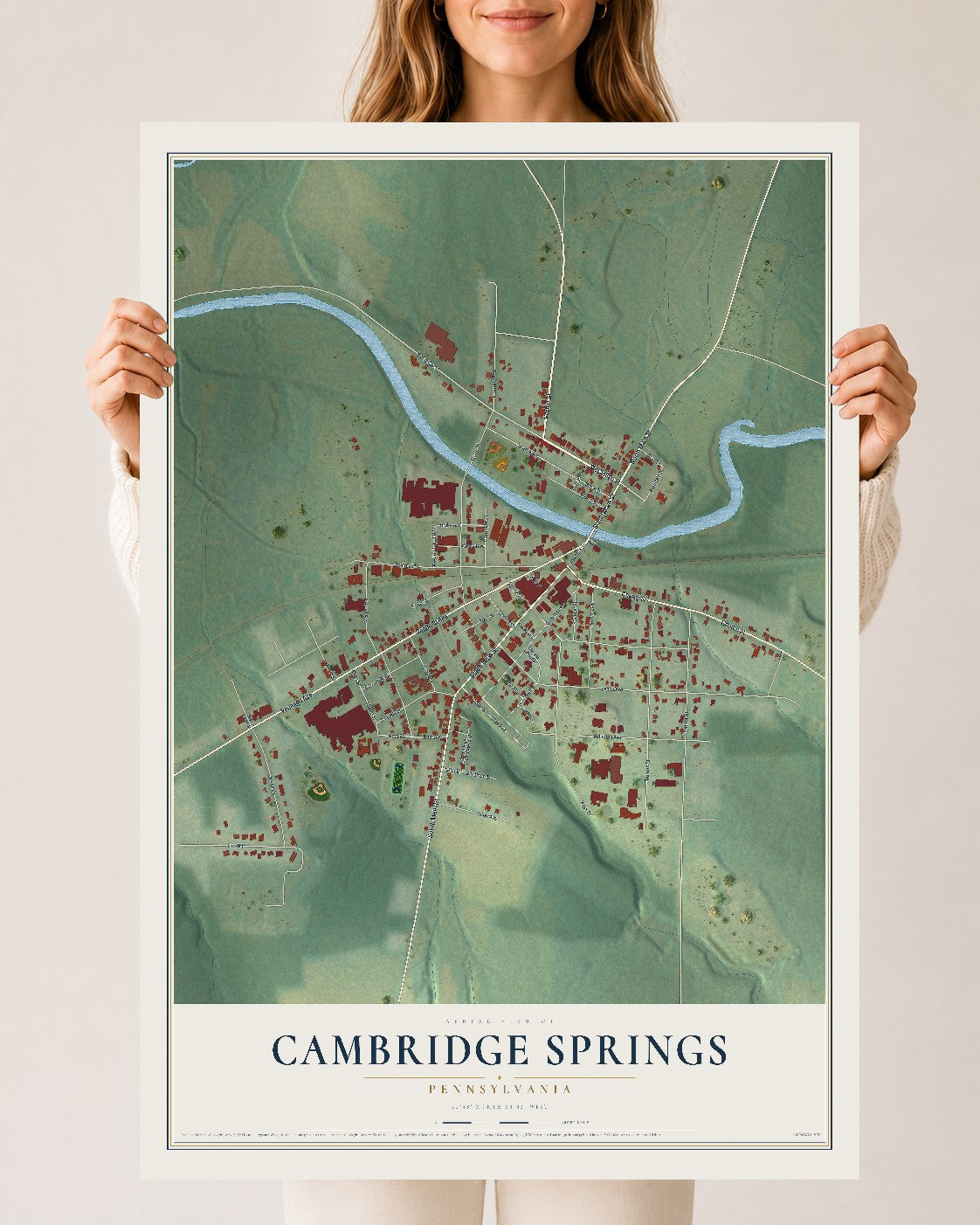 Map of Cambridge Springs, Pennsylvania, 24 x 36 inch unframed archival matte print