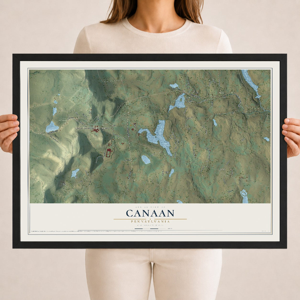 Map of Canaan, Pennsylvania, 18 x 24 inch print in a black wood frame