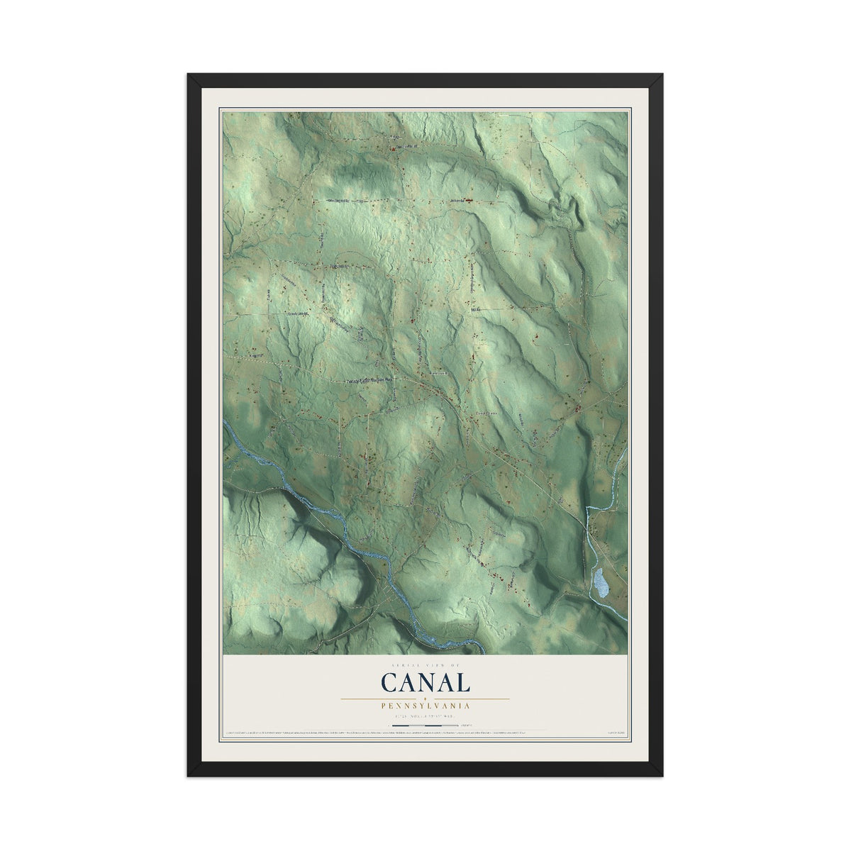 Map of Canal, Pennsylvania, 12 x 18 inch print in a black wood frame