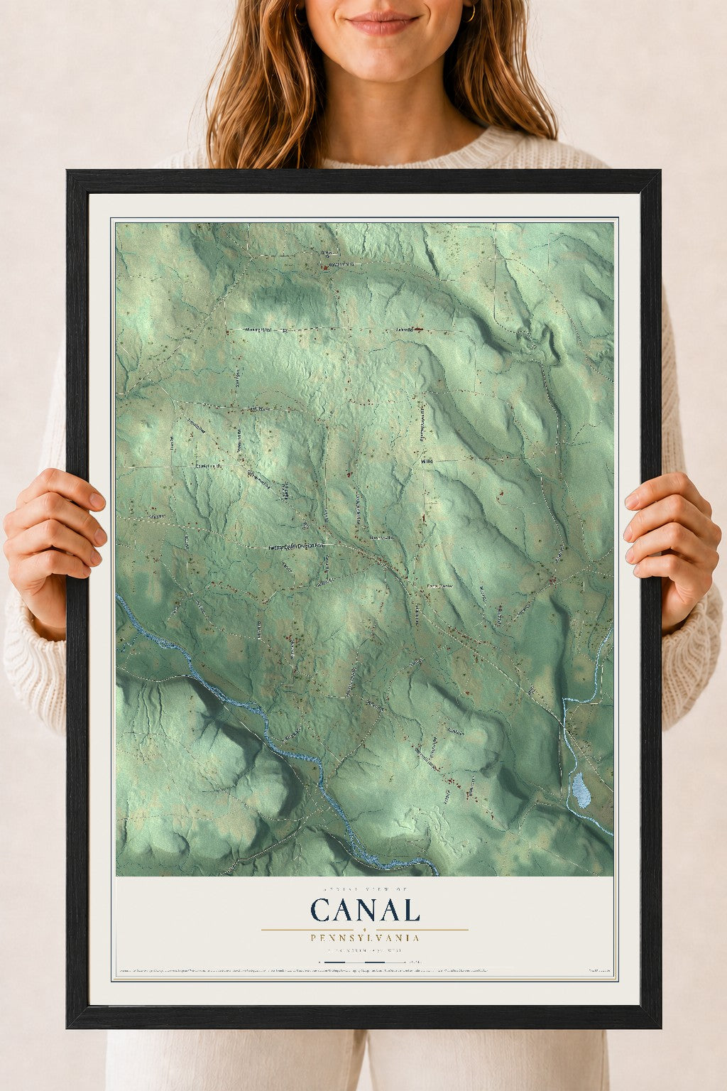 Map of Canal, Pennsylvania, 18 x 24 inch print in a black wood frame