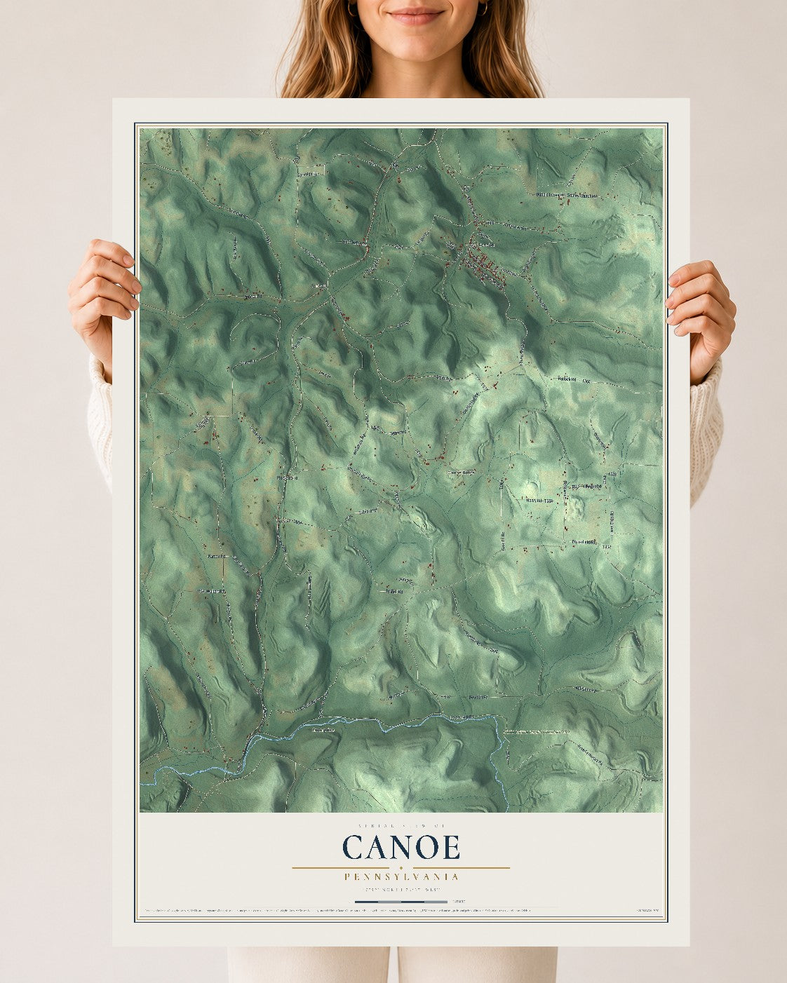 Map of Canoe, Pennsylvania, 24 x 36 inch unframed archival matte print