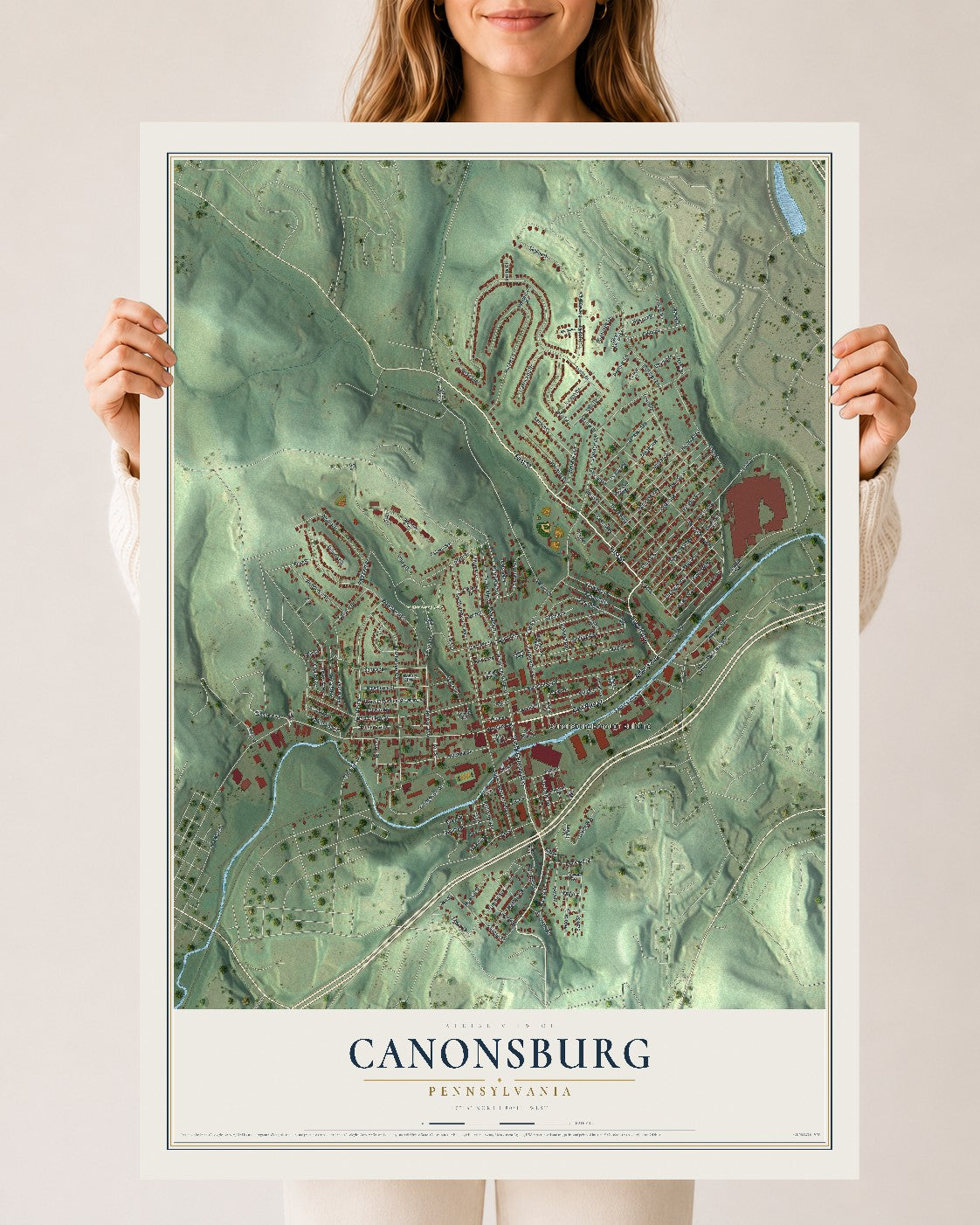 Map of Canonsburg, Pennsylvania, 24 x 36 inch unframed archival matte print