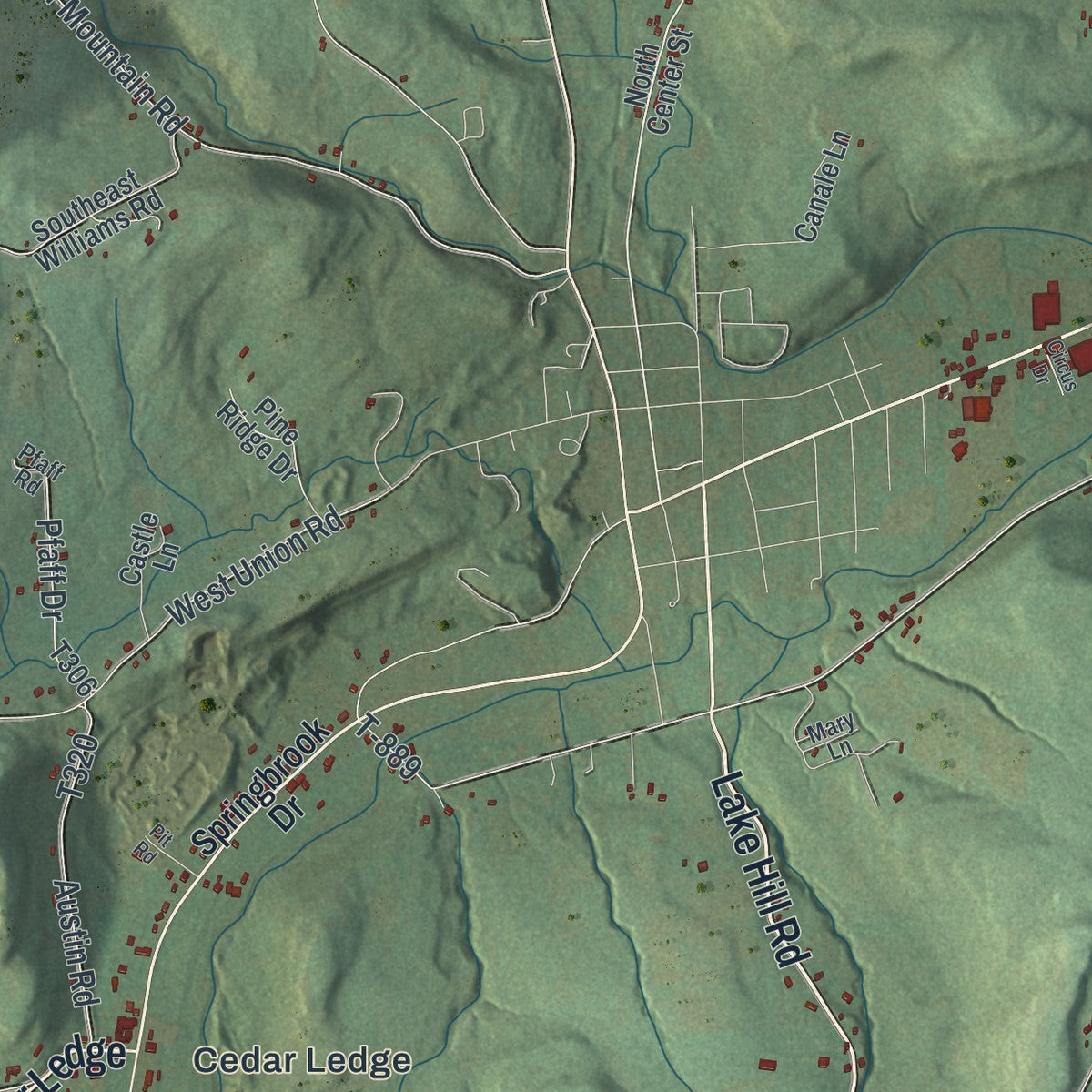 Second close-up of the map of Canton, Bradford County, Pennsylvania print showing more streets and buildings