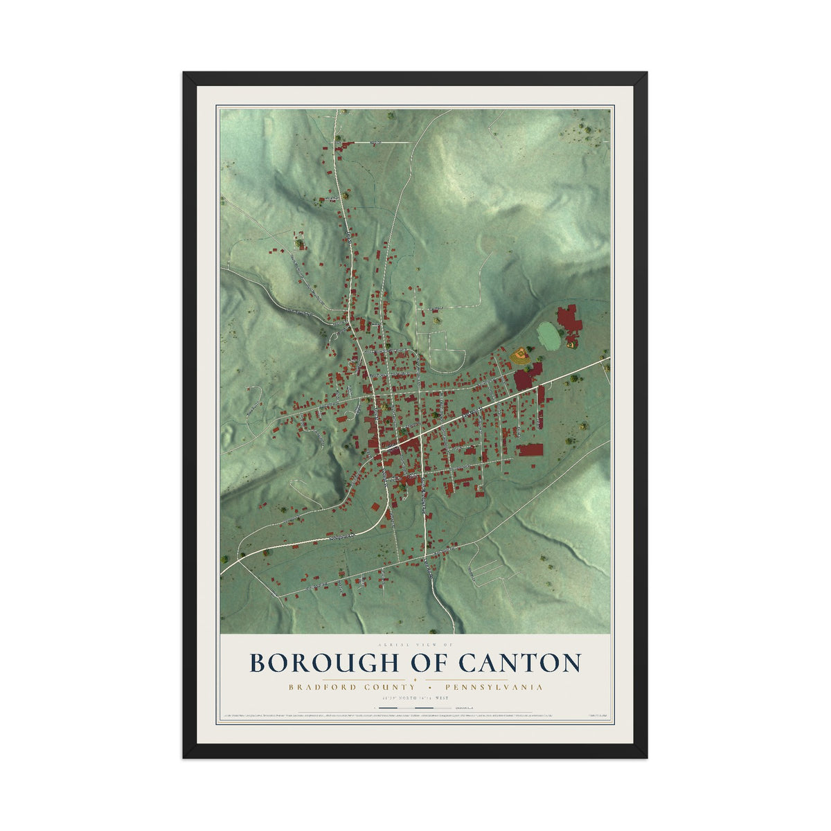 Map of the Borough of Canton, Bradford County, Pennsylvania, 12 x 18 inch print in a black wood frame