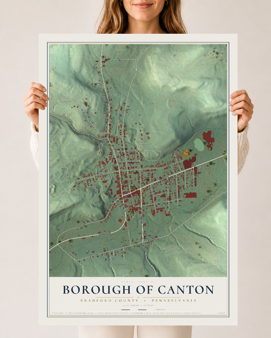 Map of the Borough of Canton, Bradford County, Pennsylvania, 24 x 36 inch unframed archival matte print