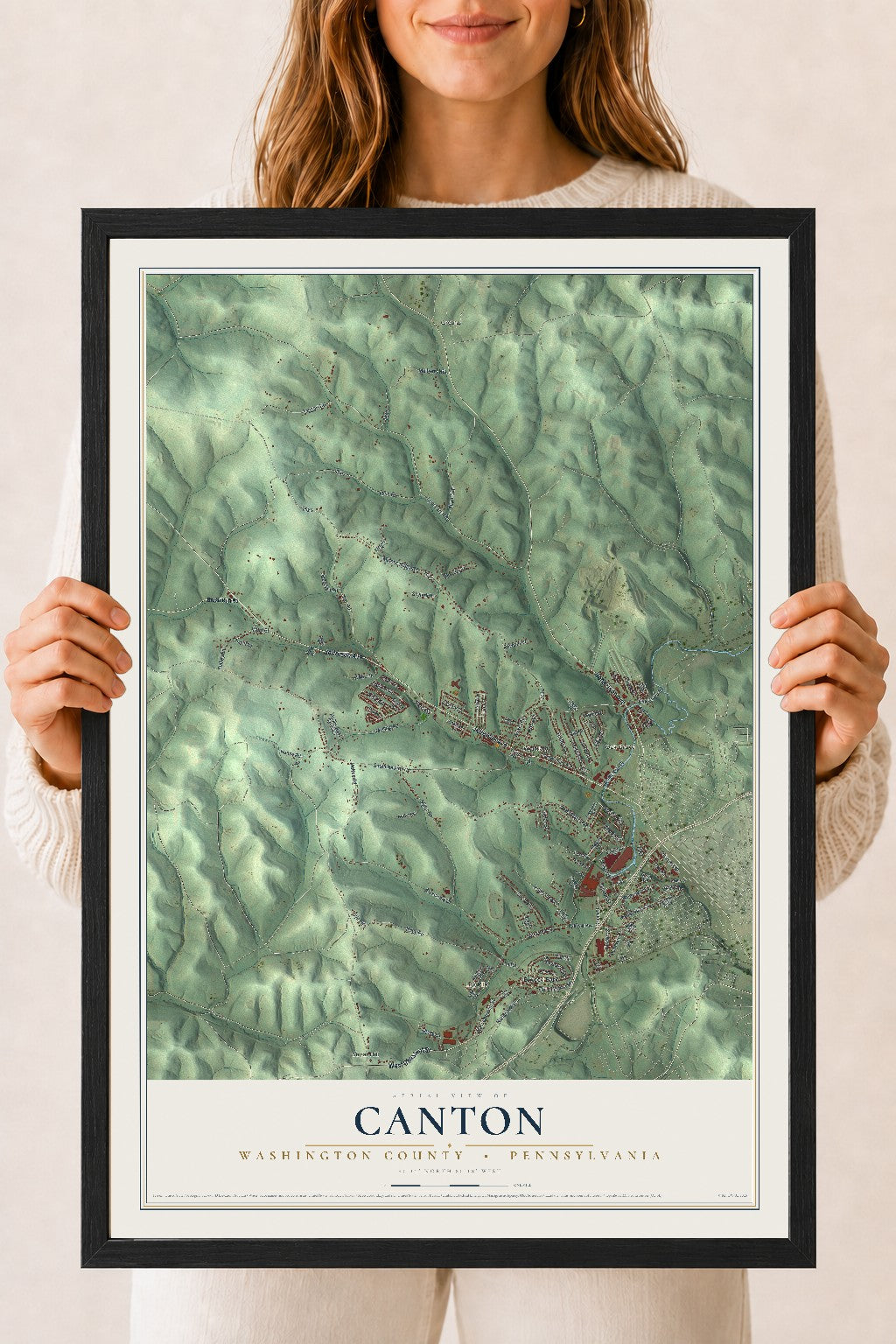 Map of Canton, Washington County, Pennsylvania, 18 x 24 inch print in a black wood frame