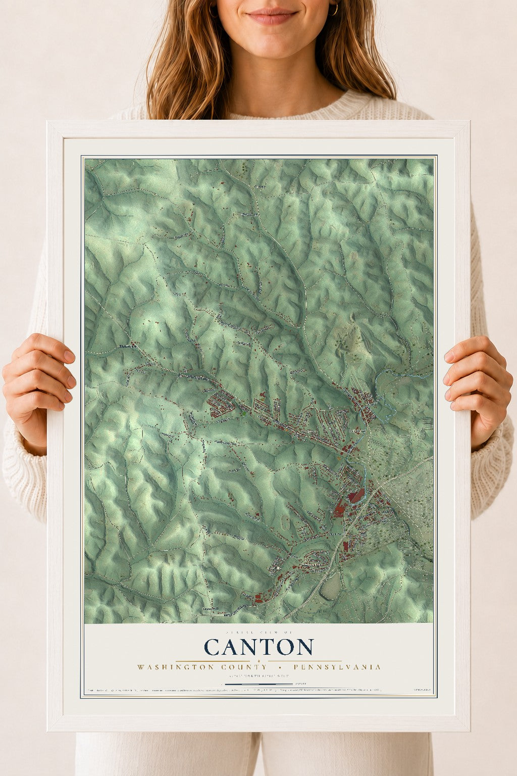 Map of Canton, Washington County, Pennsylvania, 18 x 24 inch print in a white wood frame