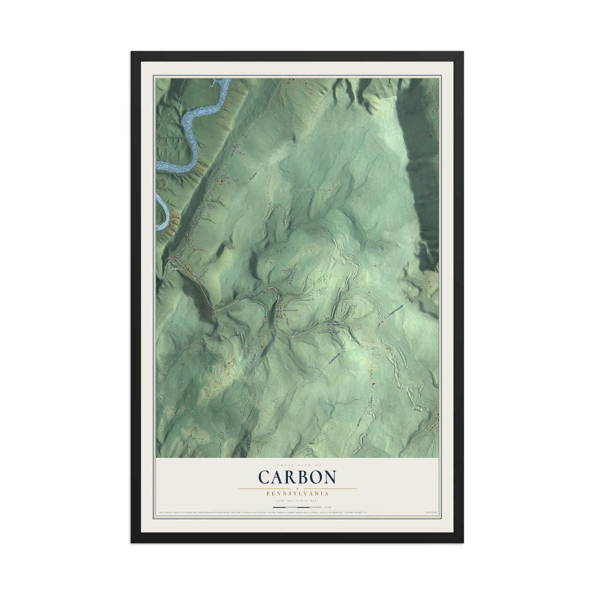 Map of Carbon, Pennsylvania, 12 x 18 inch print in a black wood frame