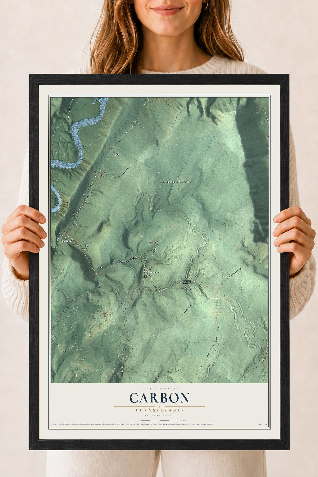 Map of Carbon, Pennsylvania, 18 x 24 inch print in a black wood frame