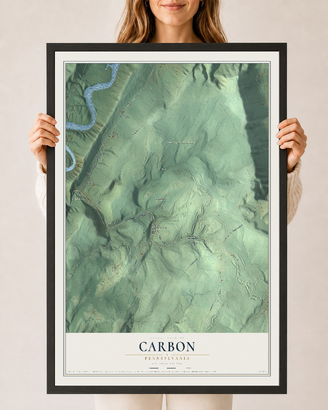 Map of Carbon, Pennsylvania, 24 x 36 inch print in a black wood frame