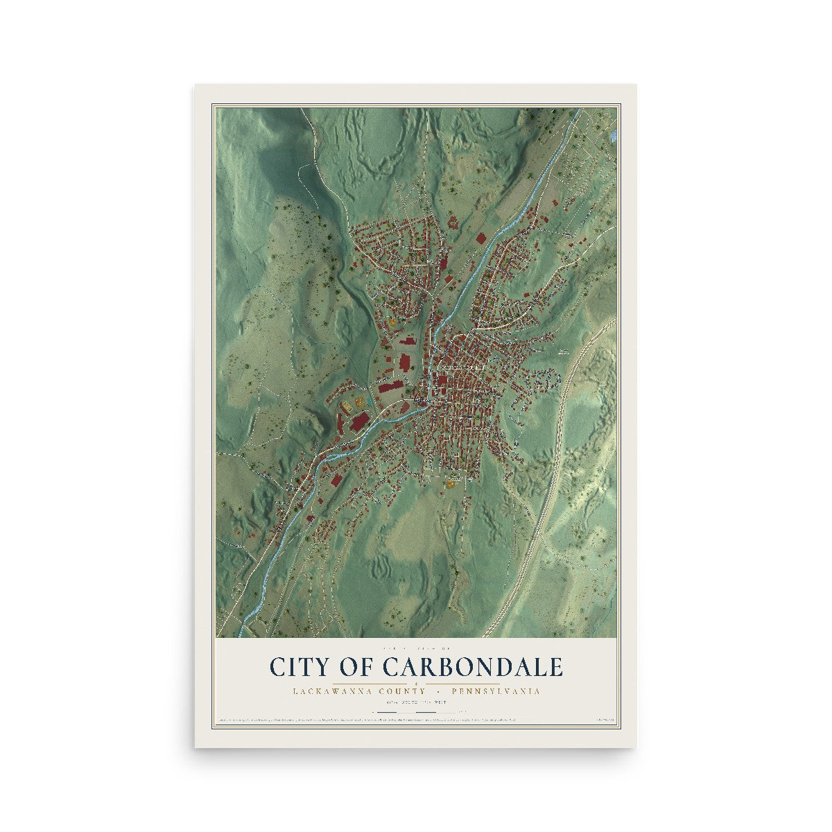 Map of the City of Carbondale, Lackawanna County, Pennsylvania, 12 x 18 inch unframed archival matte print