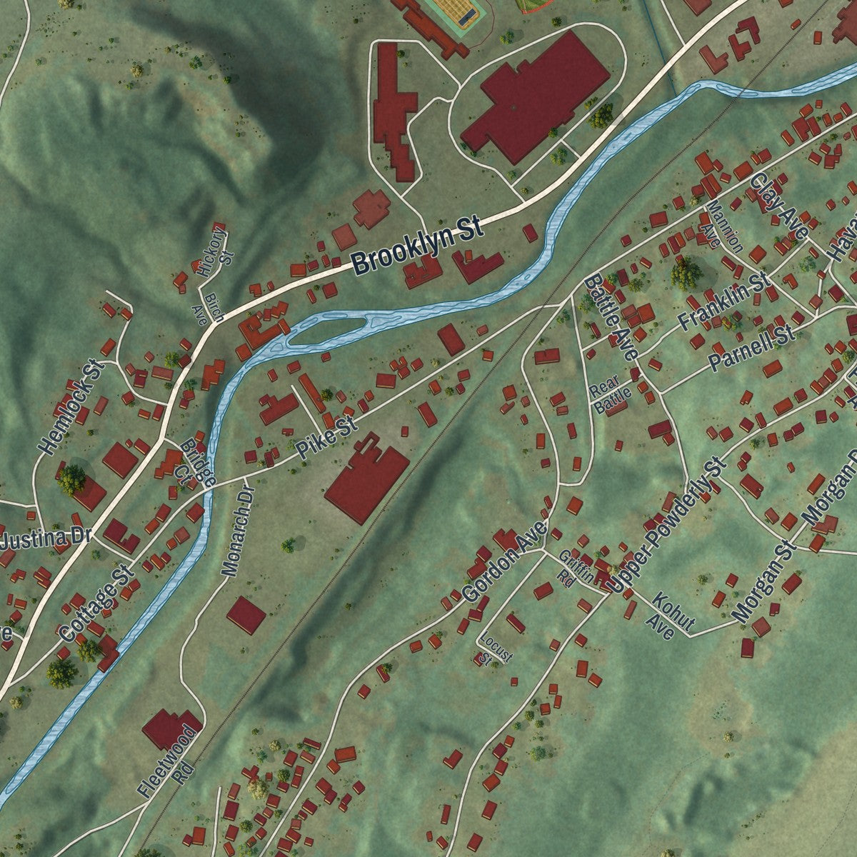 Second close-up of the map of the City of Carbondale, Lackawanna County, Pennsylvania print showing more streets and buildings