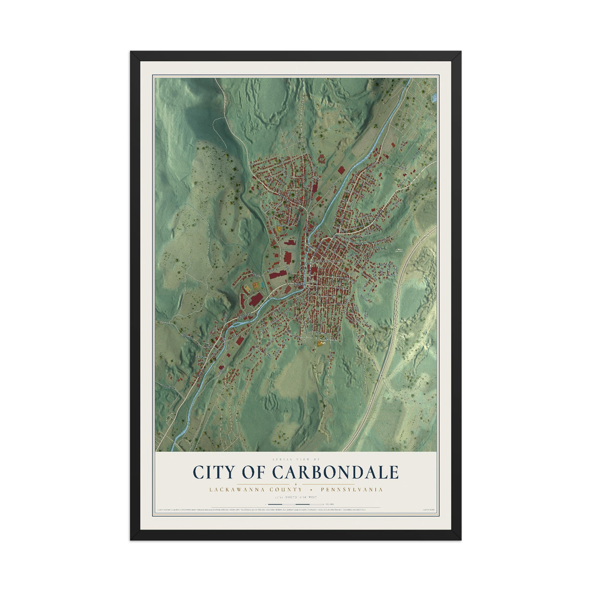 Map of the City of Carbondale, Lackawanna County, Pennsylvania, 12 x 18 inch print in a black wood frame