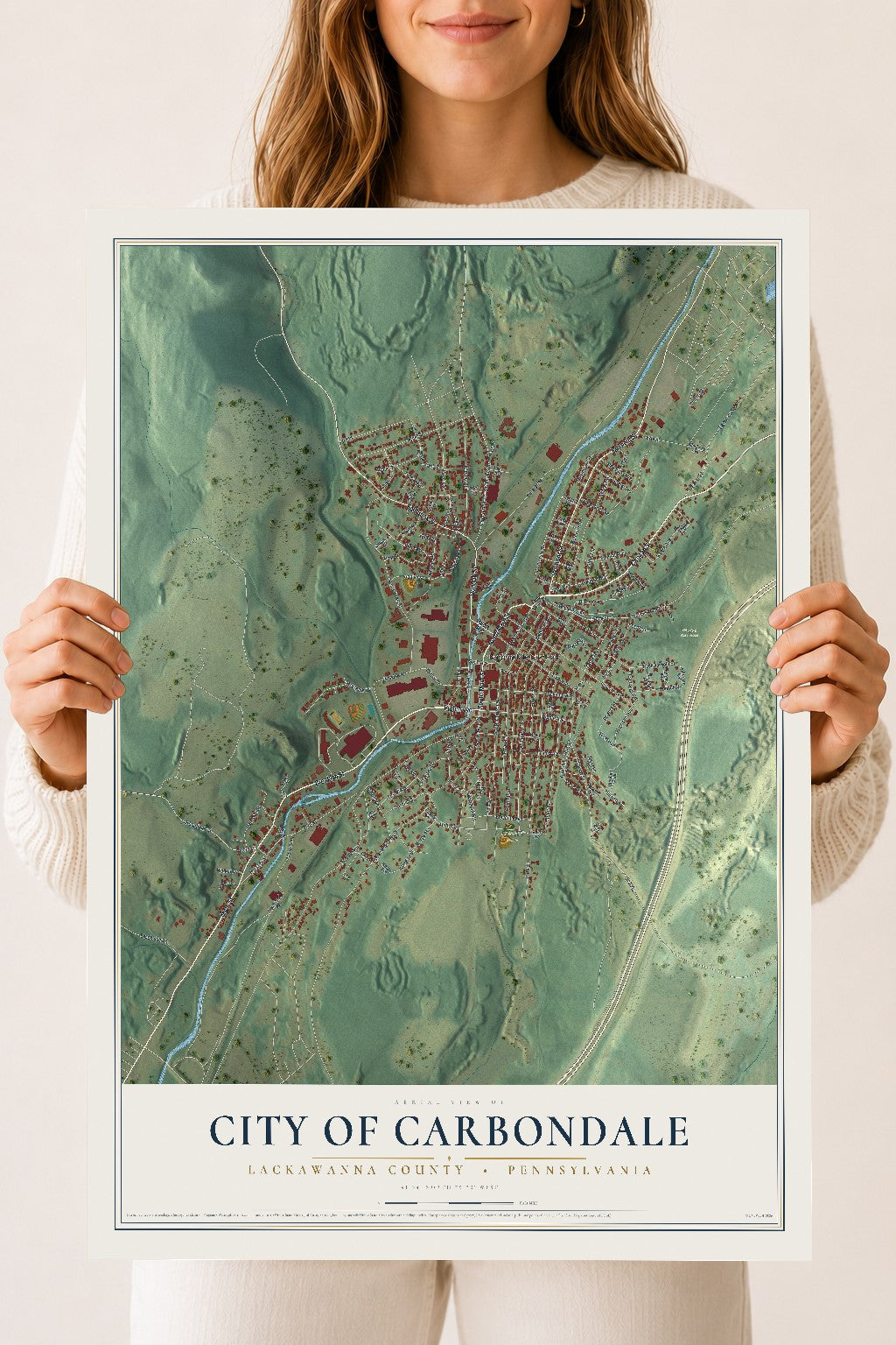 Map of the City of Carbondale, Lackawanna County, Pennsylvania, 18 x 24 inch unframed archival matte print
