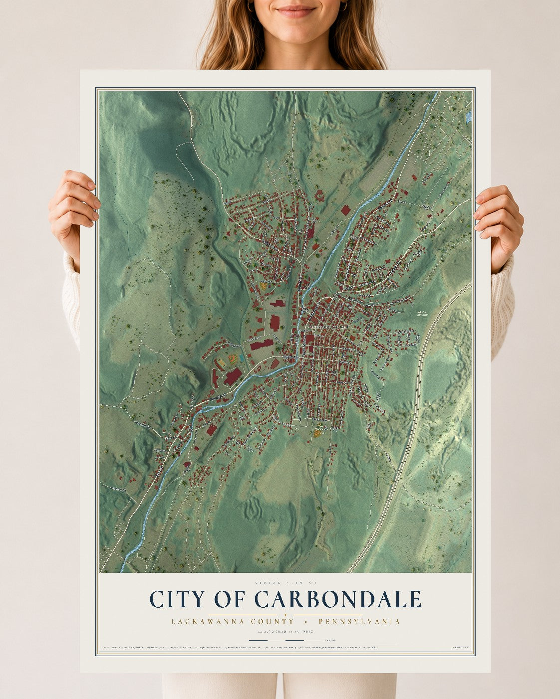 Map of the City of Carbondale, Lackawanna County, Pennsylvania, 24 x 36 inch unframed archival matte print