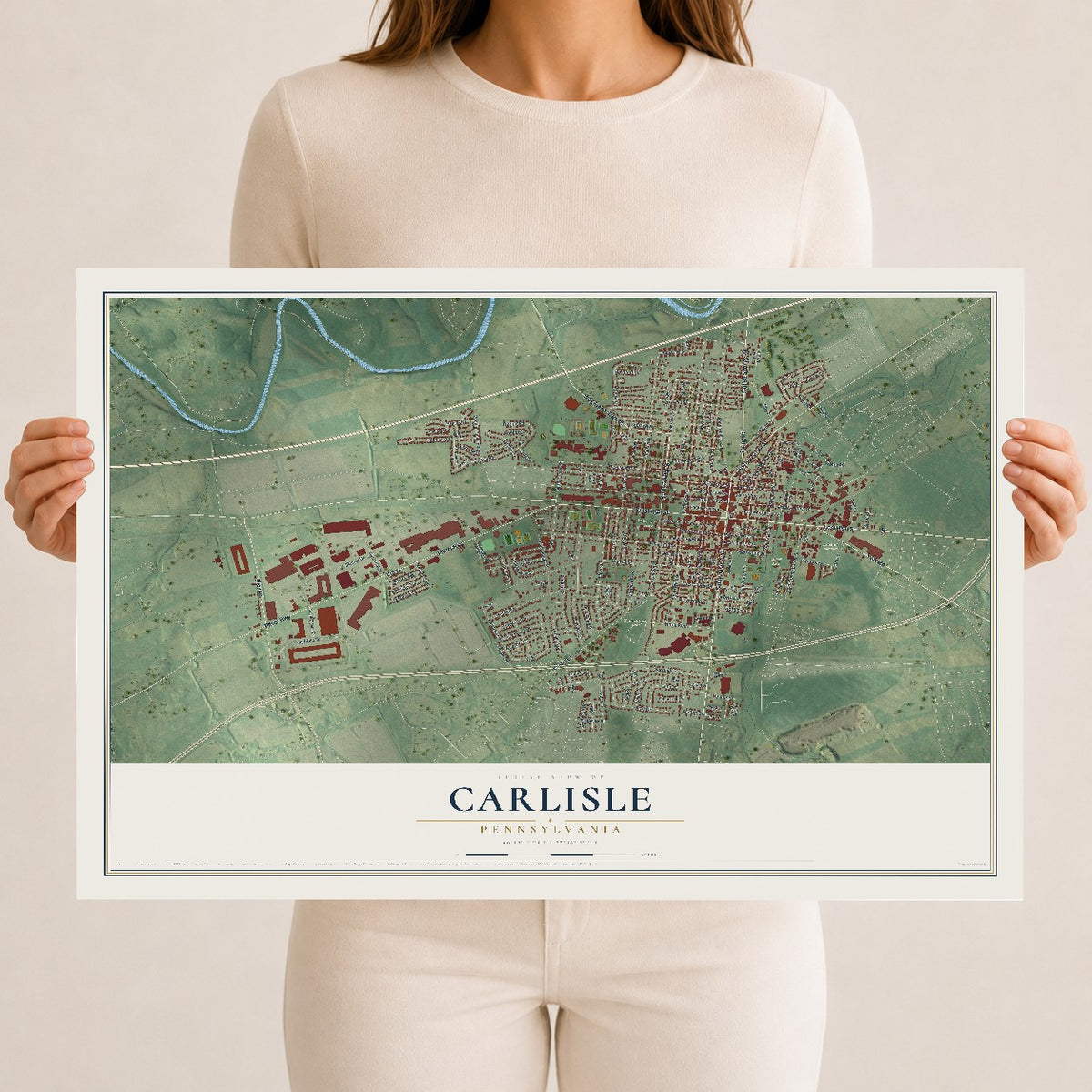 Map of Carlisle, Pennsylvania, 12 x 18 inch unframed archival matte print