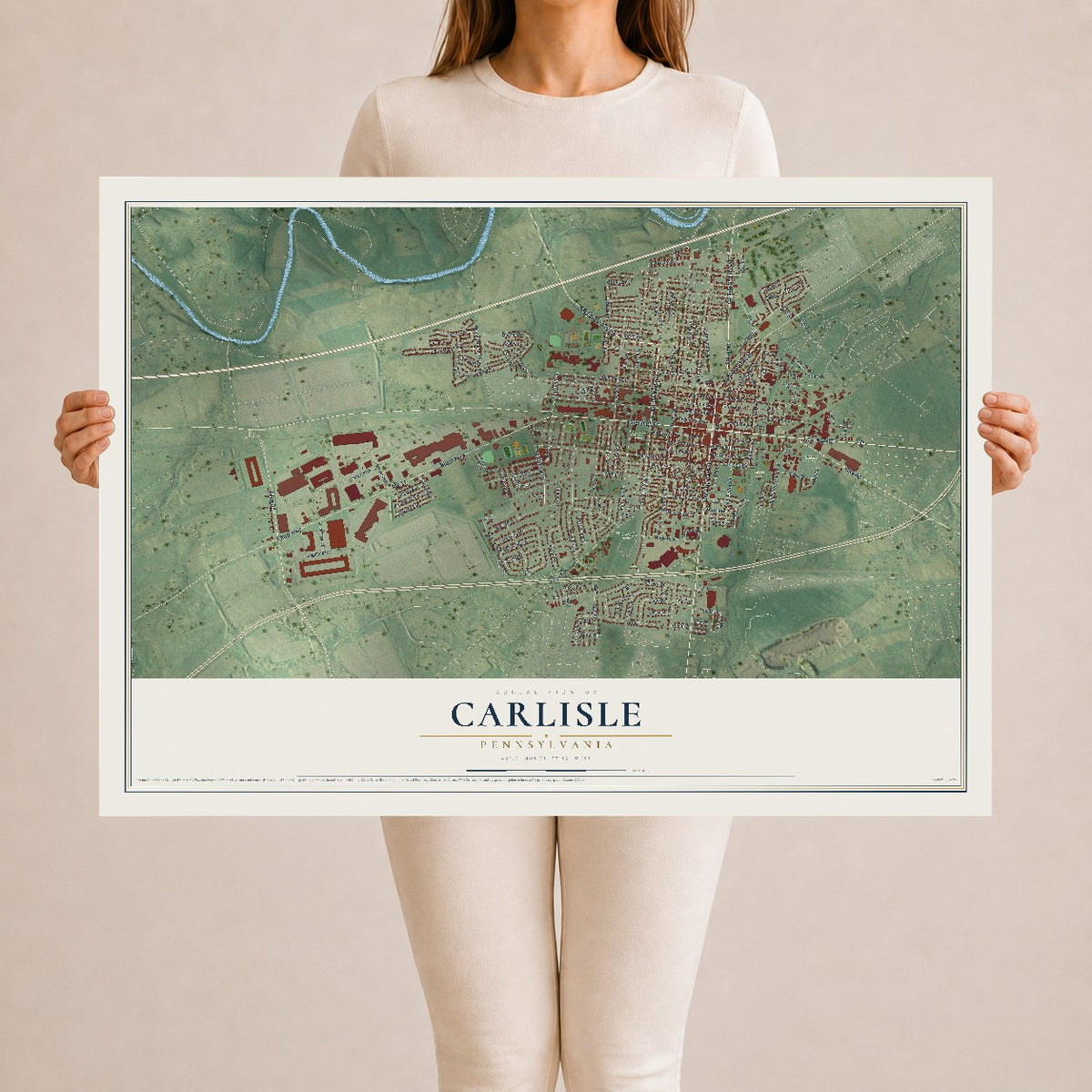 Map of Carlisle, Pennsylvania, 24 x 36 inch unframed archival matte print