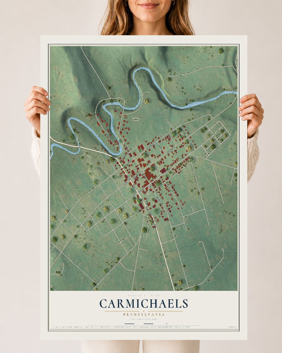 Map of Carmichaels, Pennsylvania, 24 x 36 inch unframed archival matte print